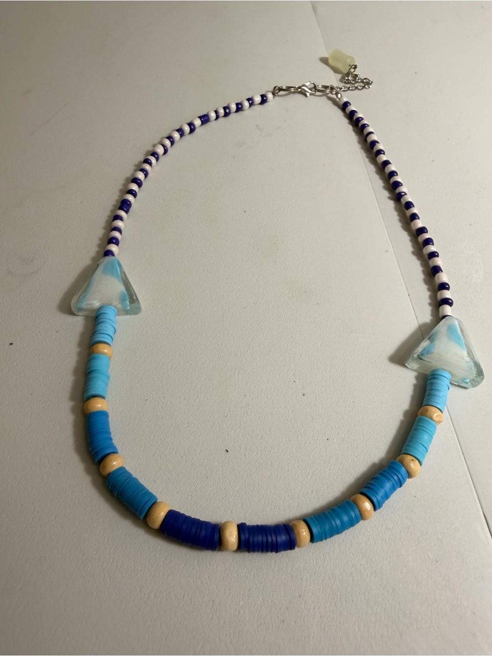 Handcrafted Blue Bead & Glass Triangle Necklace - Women's Jewelry